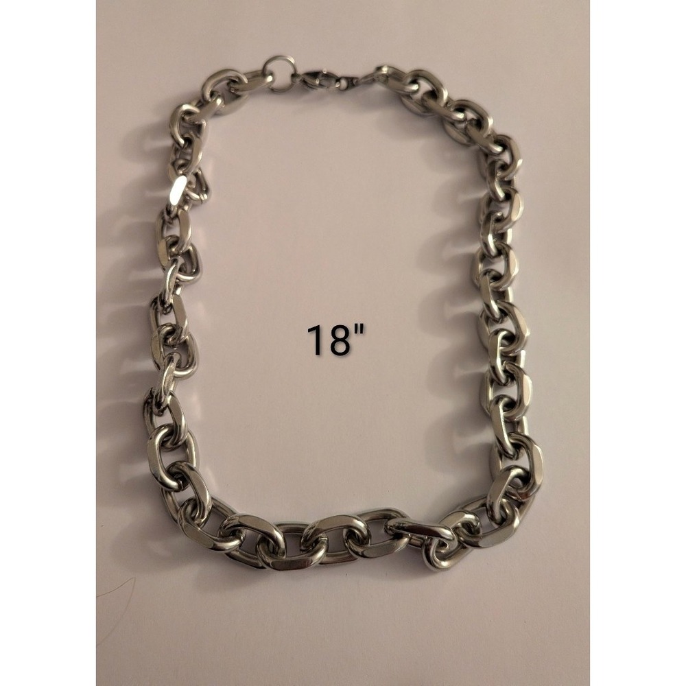 Silver Chunky Link Chain Necklace 18 Inch Statement Oval Link Heavy Duty Edgy